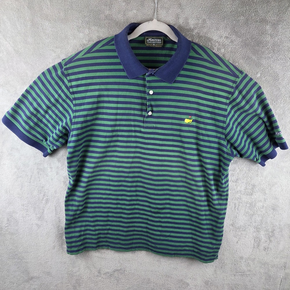 Masters Collection Two-Ply Mercerized Green Blue Stripe Golf Polo Mens XL